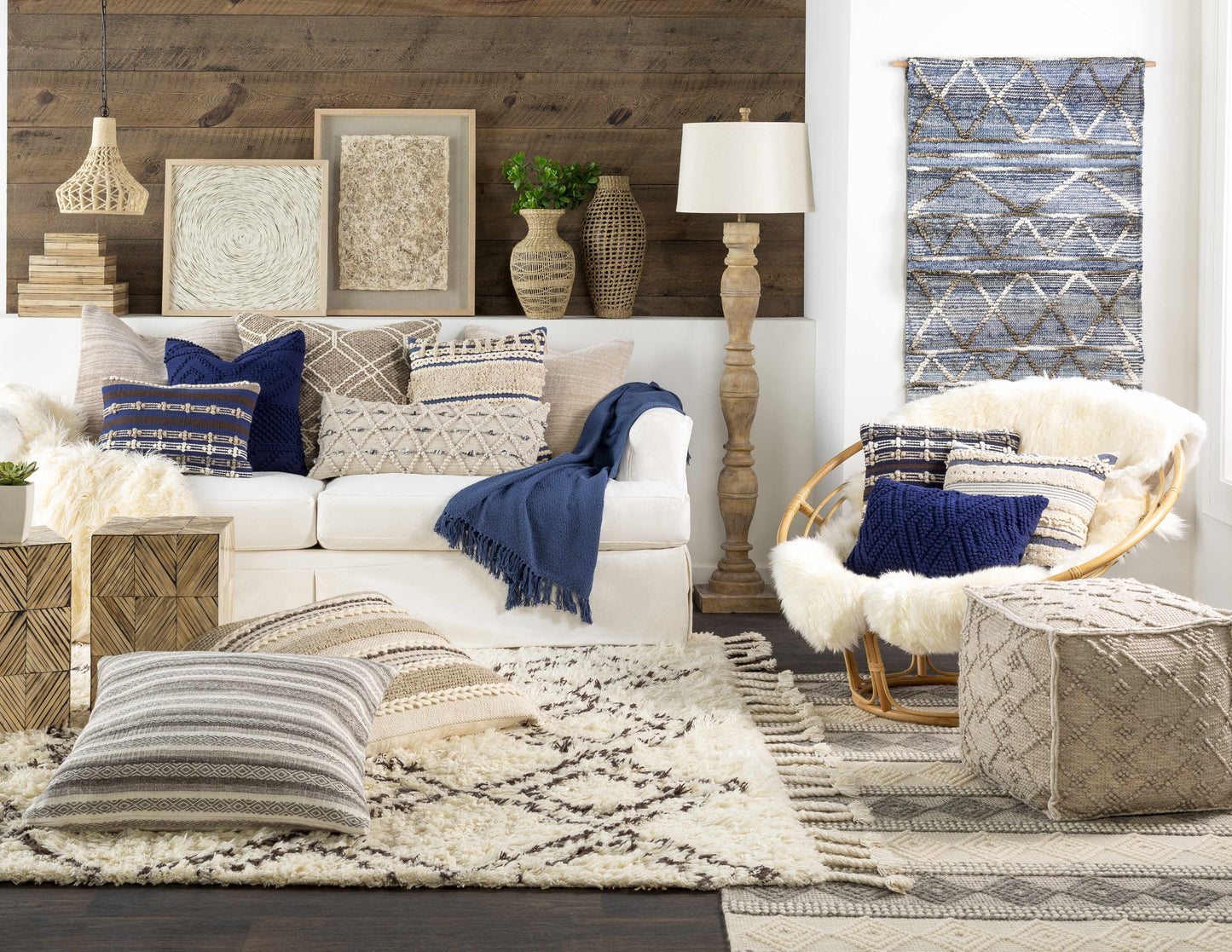 Toronto Hand Woven Wool Pouf For Boho Living Rooms