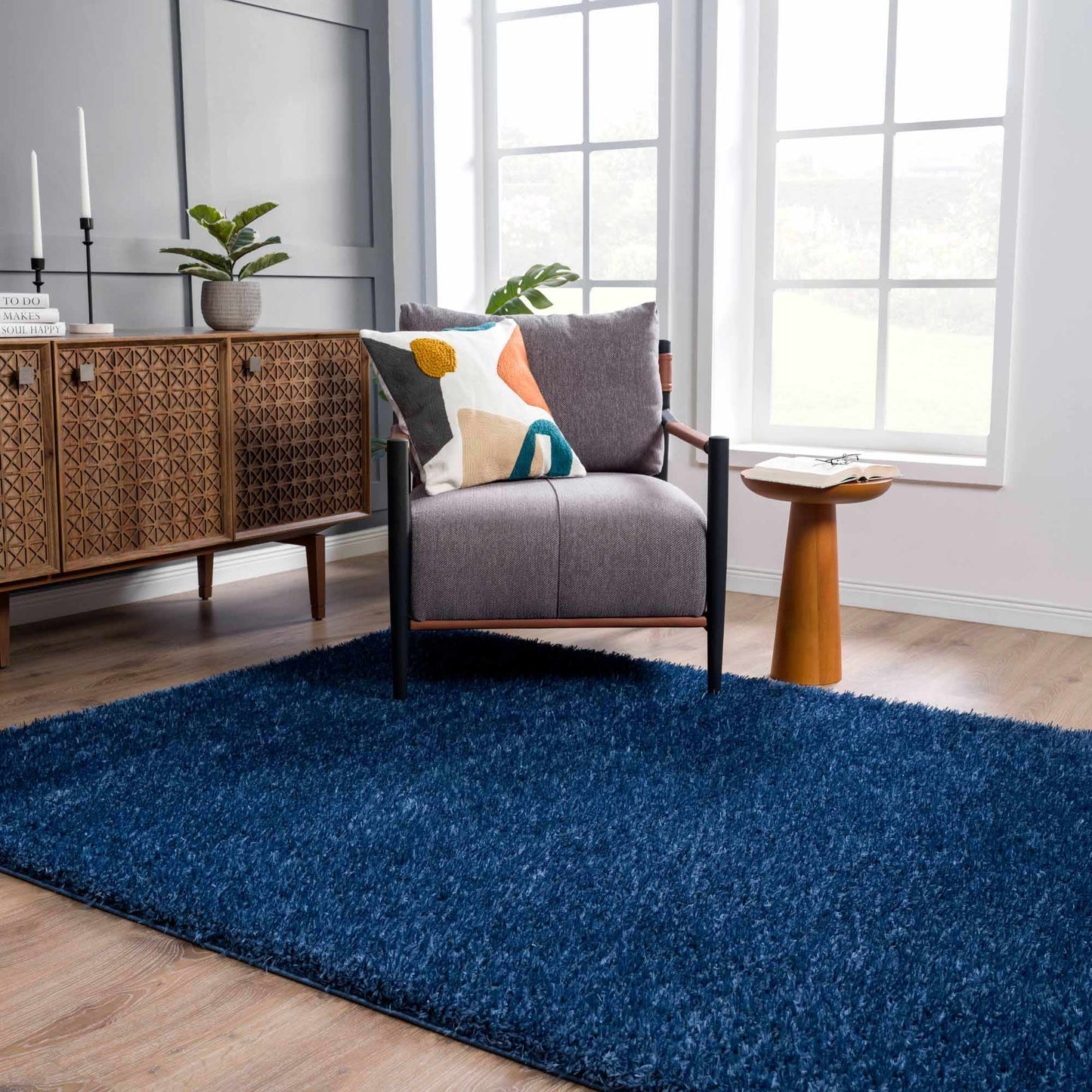 Washable Dark Blue Shag Rug - Faina Collection Cozy Home Decor