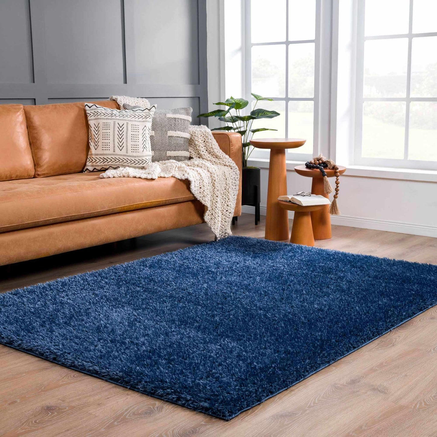 Washable Dark Blue Shag Rug - Faina Collection Cozy Home Decor