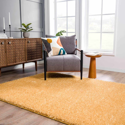 Washable Solid Gold Shag Rug - Luxurious Soft Area Rug for Any Room