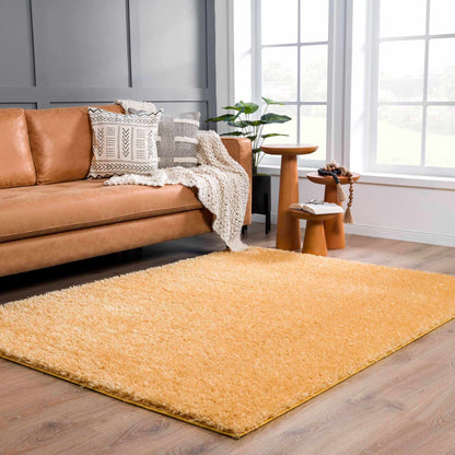 Washable Solid Gold Shag Rug - Luxurious Soft Area Rug for Any Room