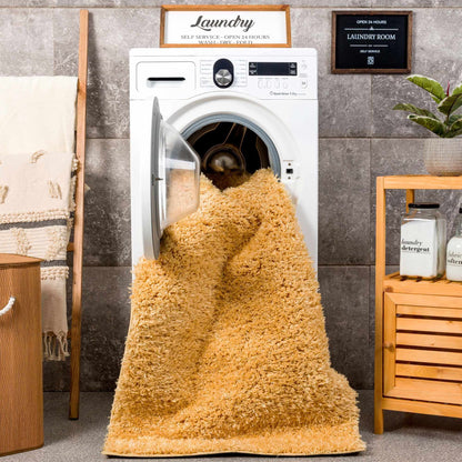 Washable Solid Gold Shag Rug - Luxurious Soft Area Rug for Any Room