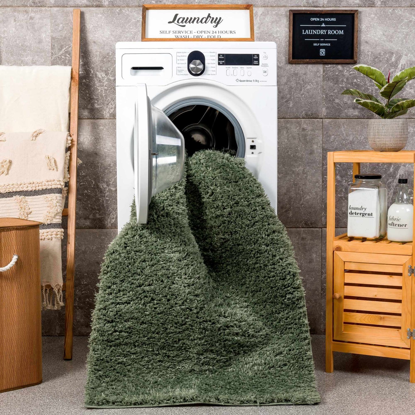 Green Shag Rug - Washable Soft Cozy Home Decor