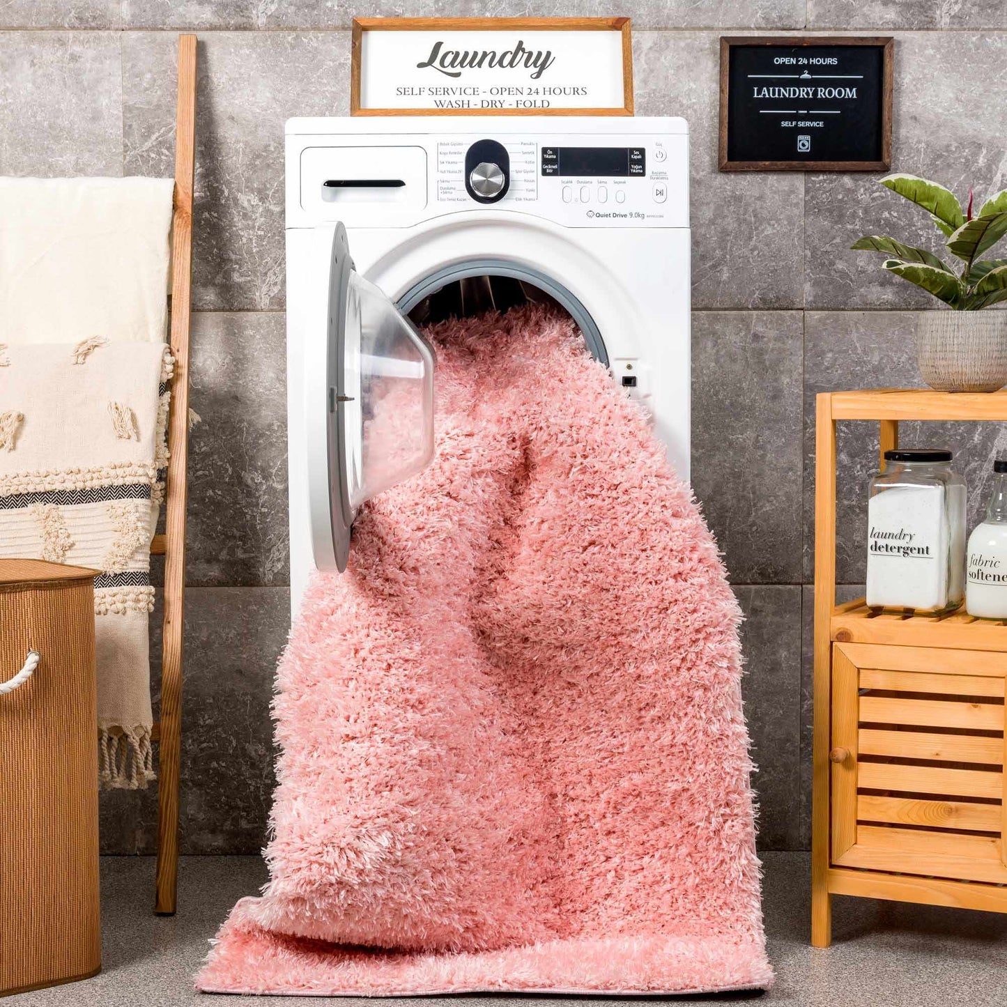 Pink Shag Rug - Washable Soft Cozy Home Decor