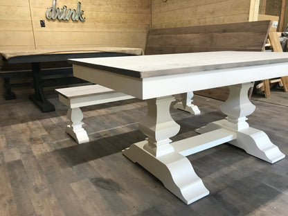 Herringbone Dining Table In Solid Wood With Custom Finish And Distressing Options