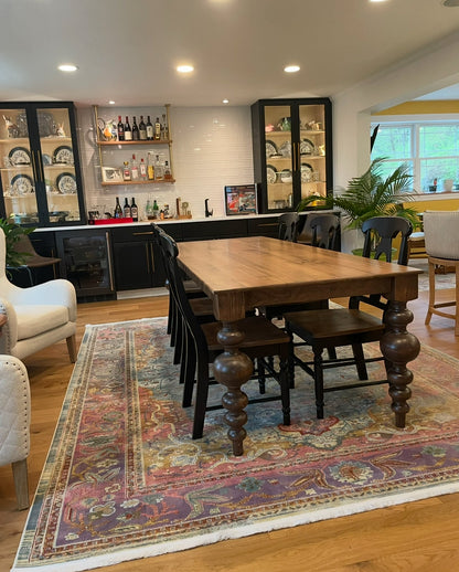 Spindle Leg Dining Table Massive Modern Solid Wood Four Legged