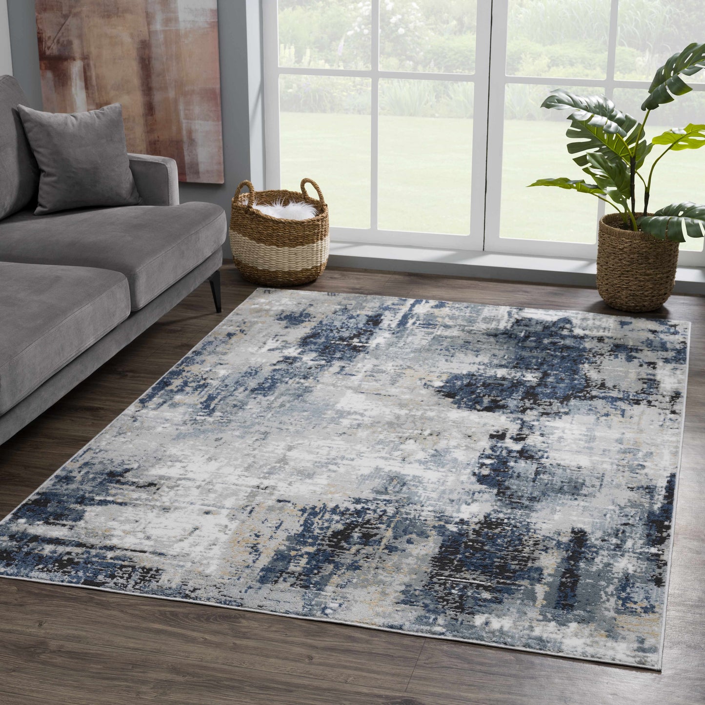 Blue Abstract Area Rug - Modern Stylish Design for Interiors