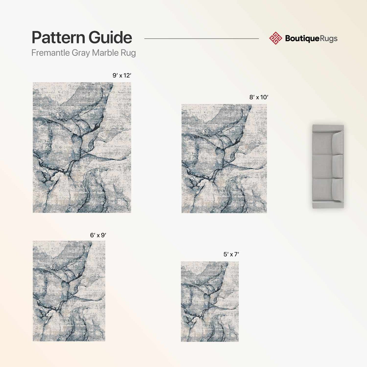 Fremantle Gray Marble Area Rug - Elegant Modern Living Room Decor