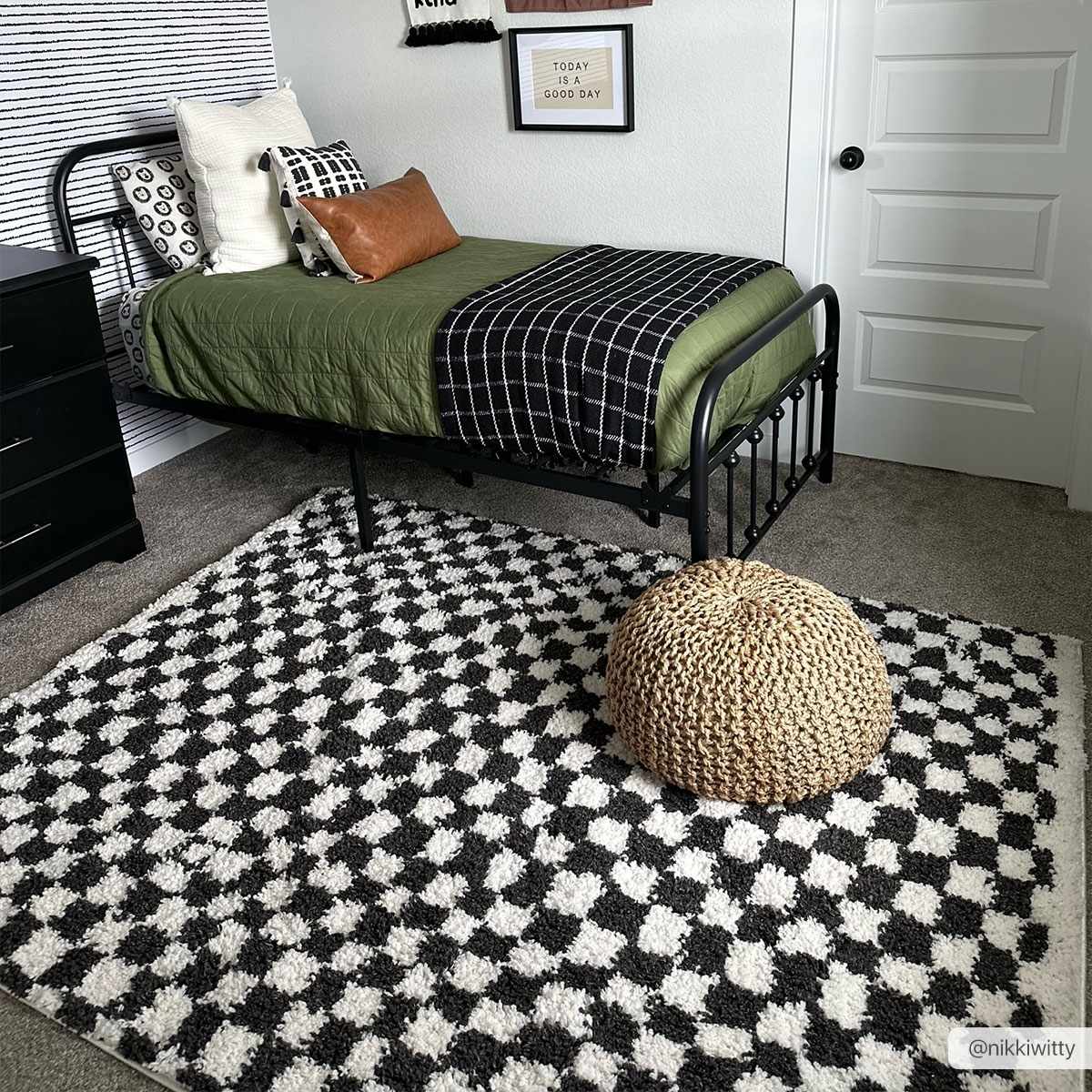 Checkered Shag Area Rug - Black and White Cozy Home Decor