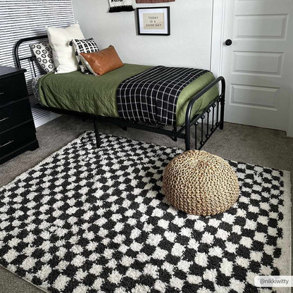 Checkered Shag Area Rug - Black and White Cozy Home Decor