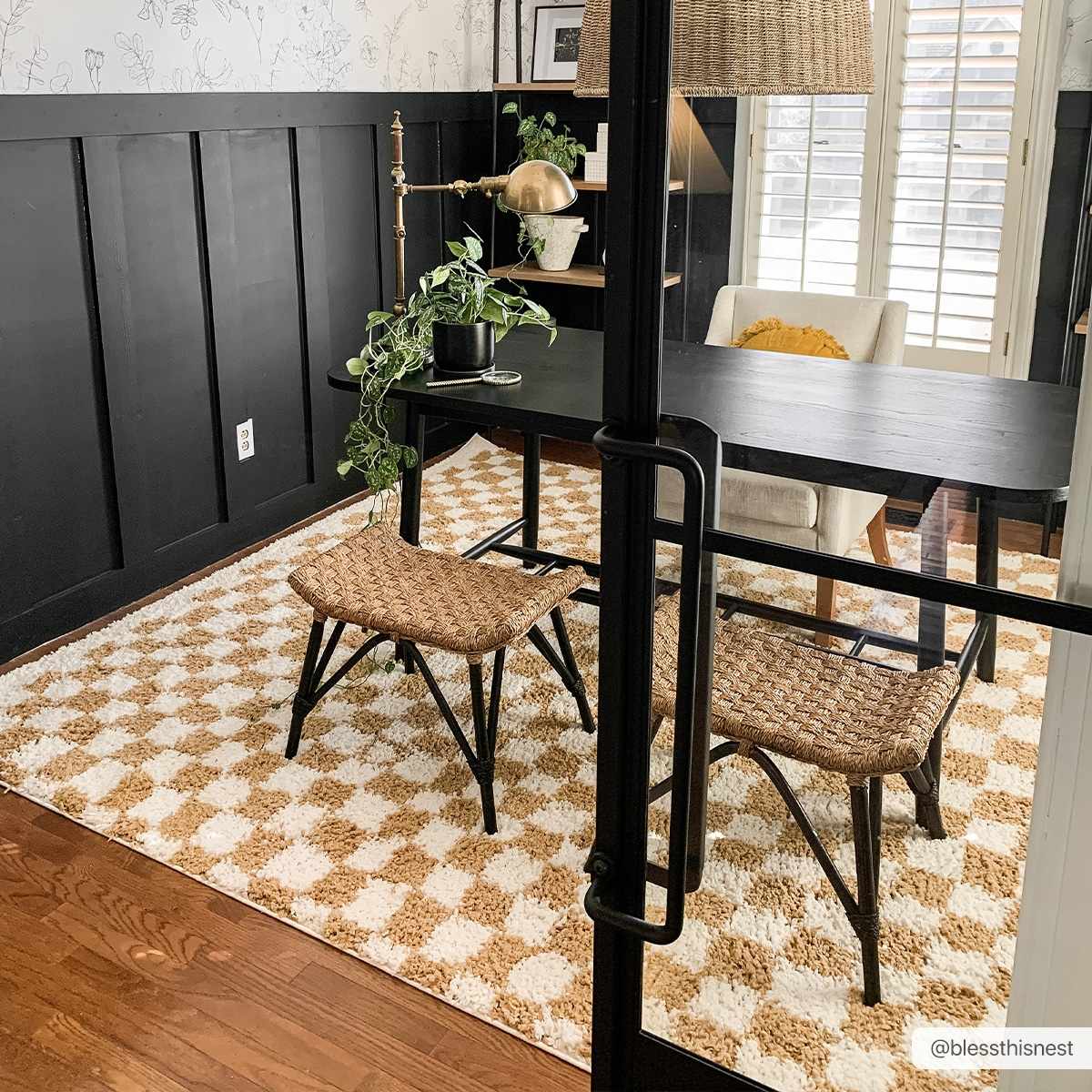 Mustard Ivory Checkered Area Rug - Stylish Home Décor Accent