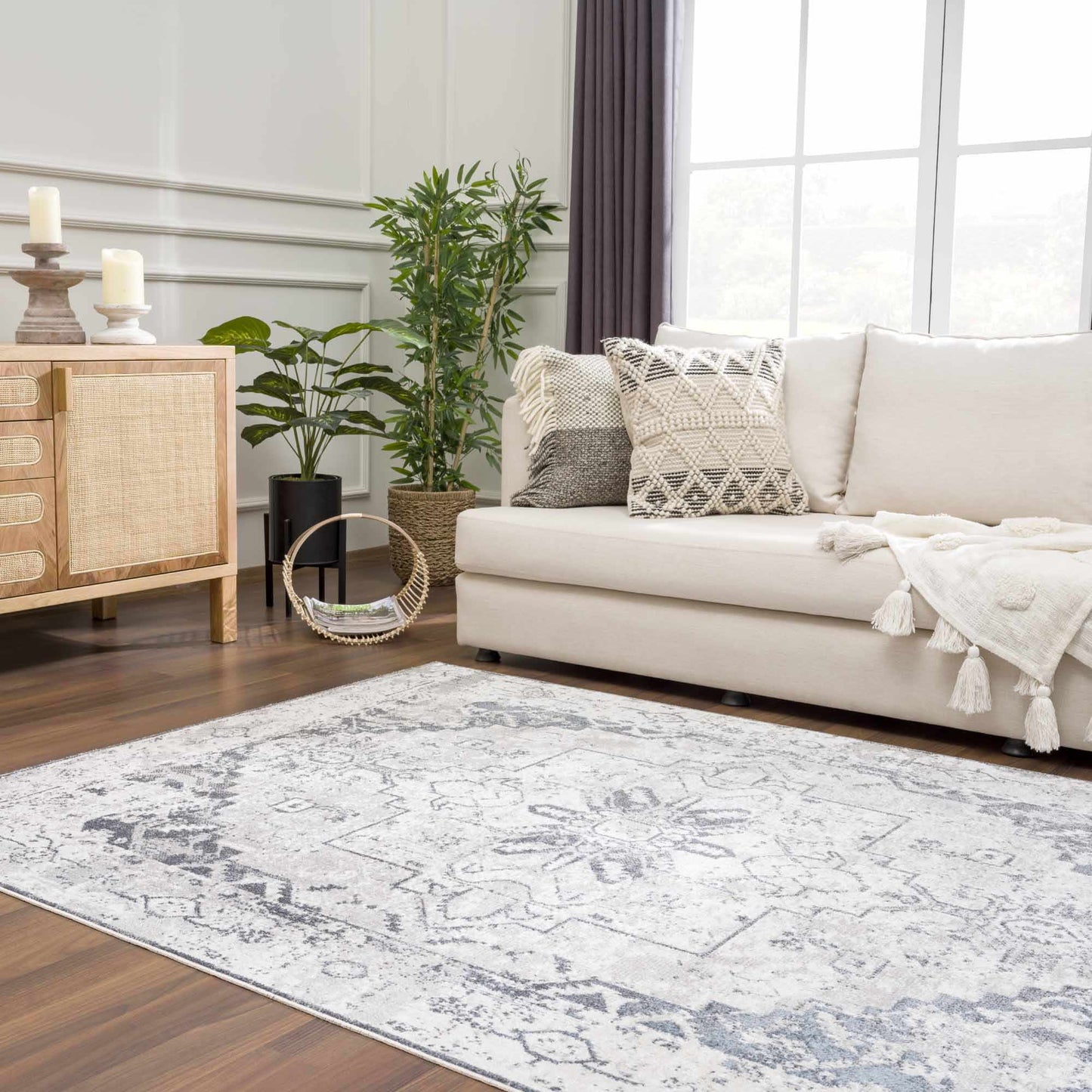 Ivory Washable Flat Pile Rug - Hera Collection for Modern Decor