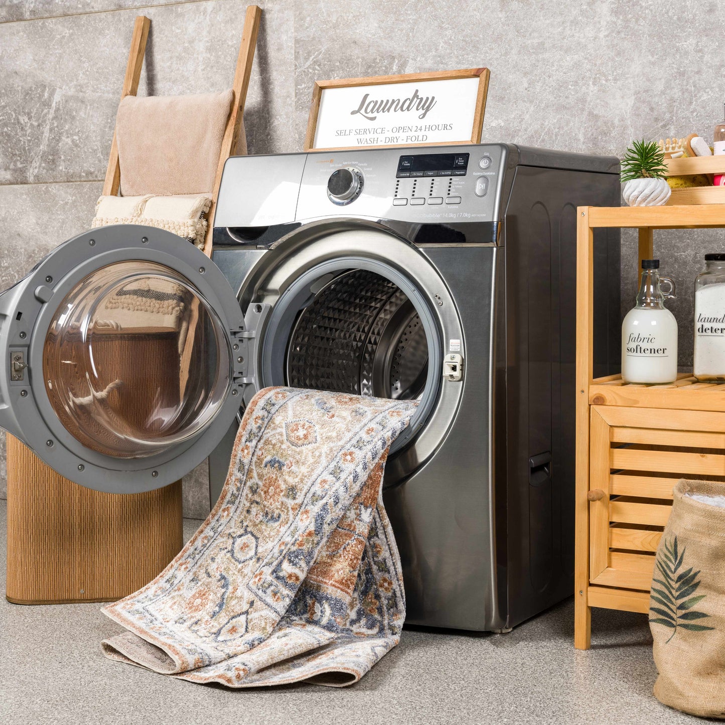 Washable Flat Pile Rug - Soft Durable Gael Rust Home Decor