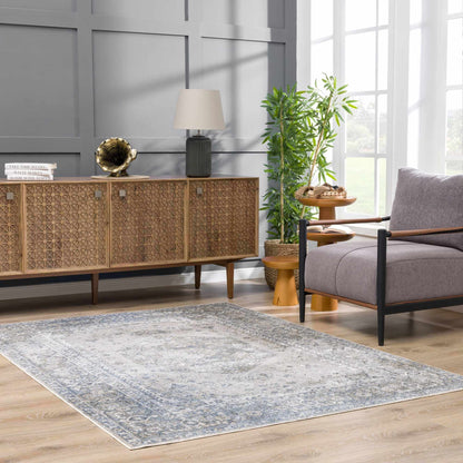 Washable Blue Flat Pile Rug - Stylish Durable Home Decor