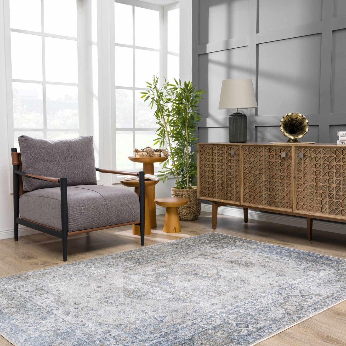 Washable Blue Flat Pile Rug - Stylish Durable Home Decor