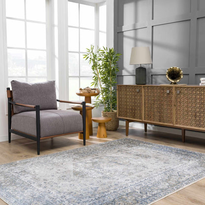 Washable Blue Flat Pile Rug - Stylish Durable Home Decor