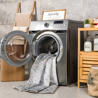 Washable Blue Flat Pile Rug - Stylish Durable Home Decor