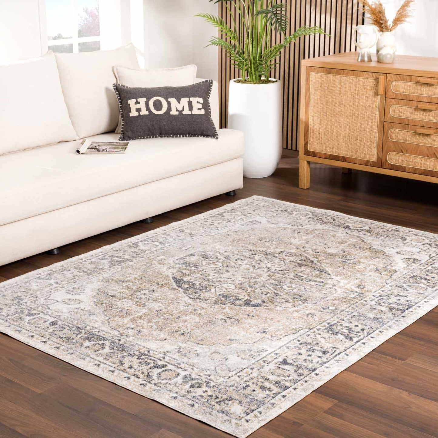 Beige Washable Flat Pile Rug - Stylish Home Décor