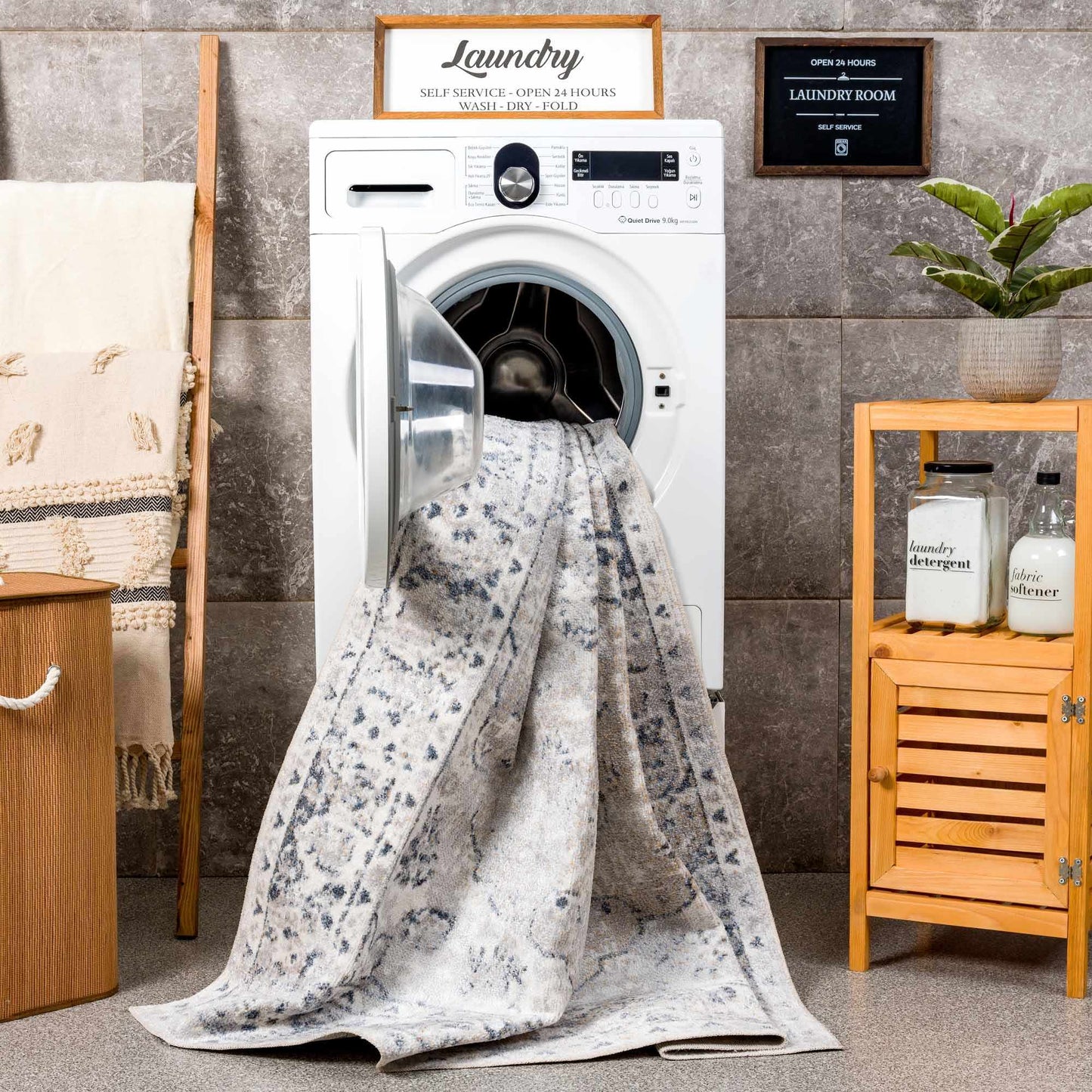 Washable Modern Area Rug - Soft Durable Flat Pile Design