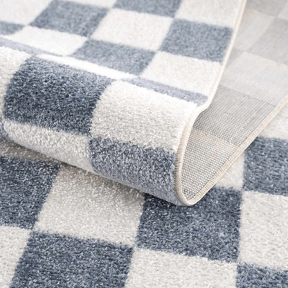 Checkered Washable Area Rug - Stylish Durable Floor Covering