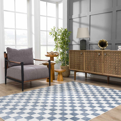 Checkered Washable Area Rug - Stylish Durable Floor Covering