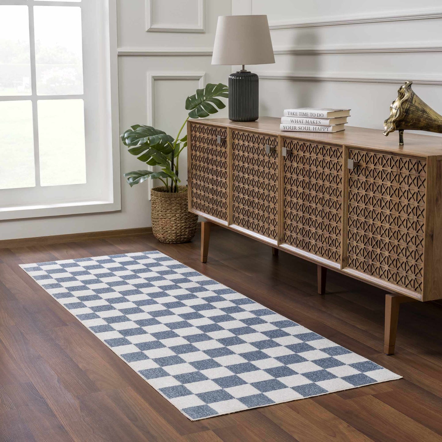 Checkered Washable Area Rug - Stylish Durable Floor Covering