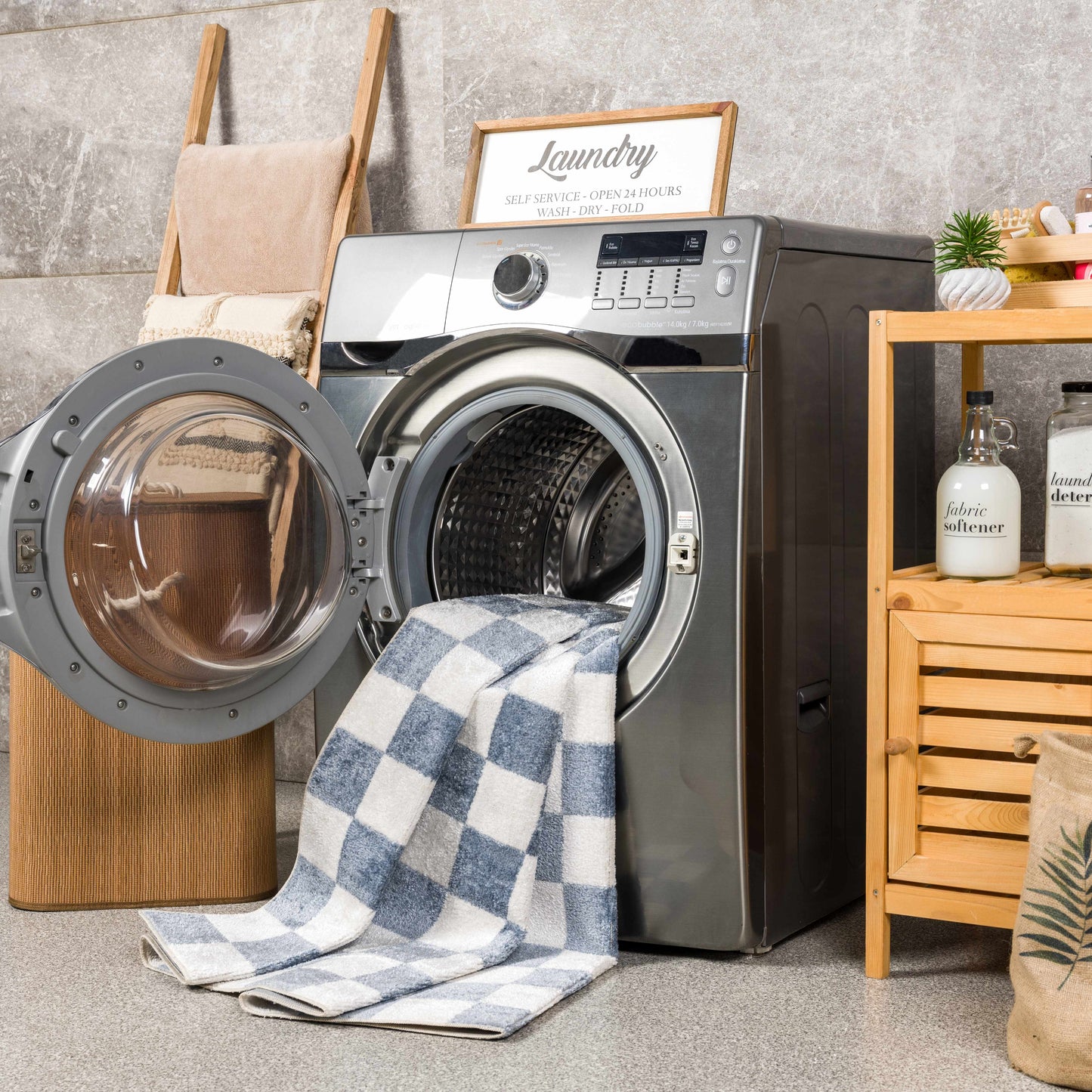 Checkered Washable Area Rug - Stylish Durable Floor Covering