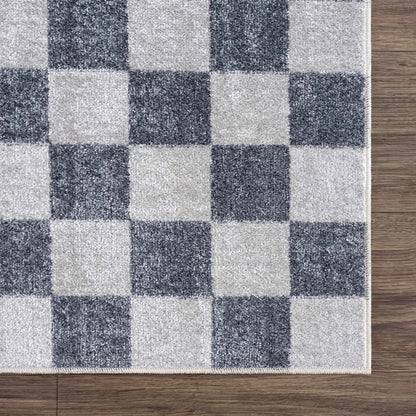 Blue and Gray Washable Checkered Rug - Stylish Home Decor Accent
