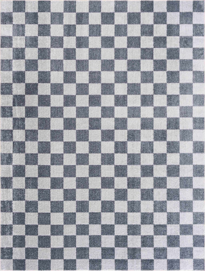 Blue and Gray Washable Checkered Rug - Stylish Home Decor Accent