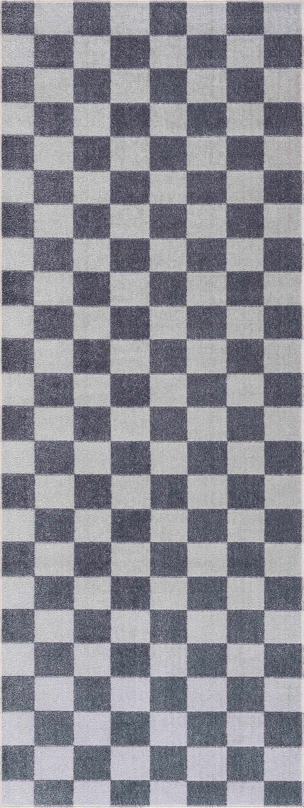Blue and Gray Washable Checkered Rug - Stylish Home Decor Accent