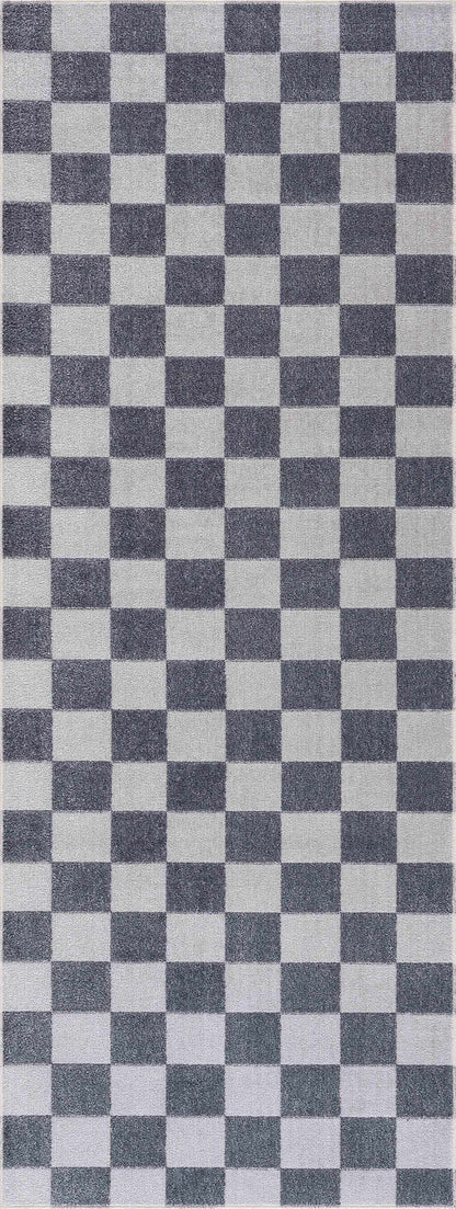 Blue and Gray Washable Checkered Rug - Stylish Home Decor Accent