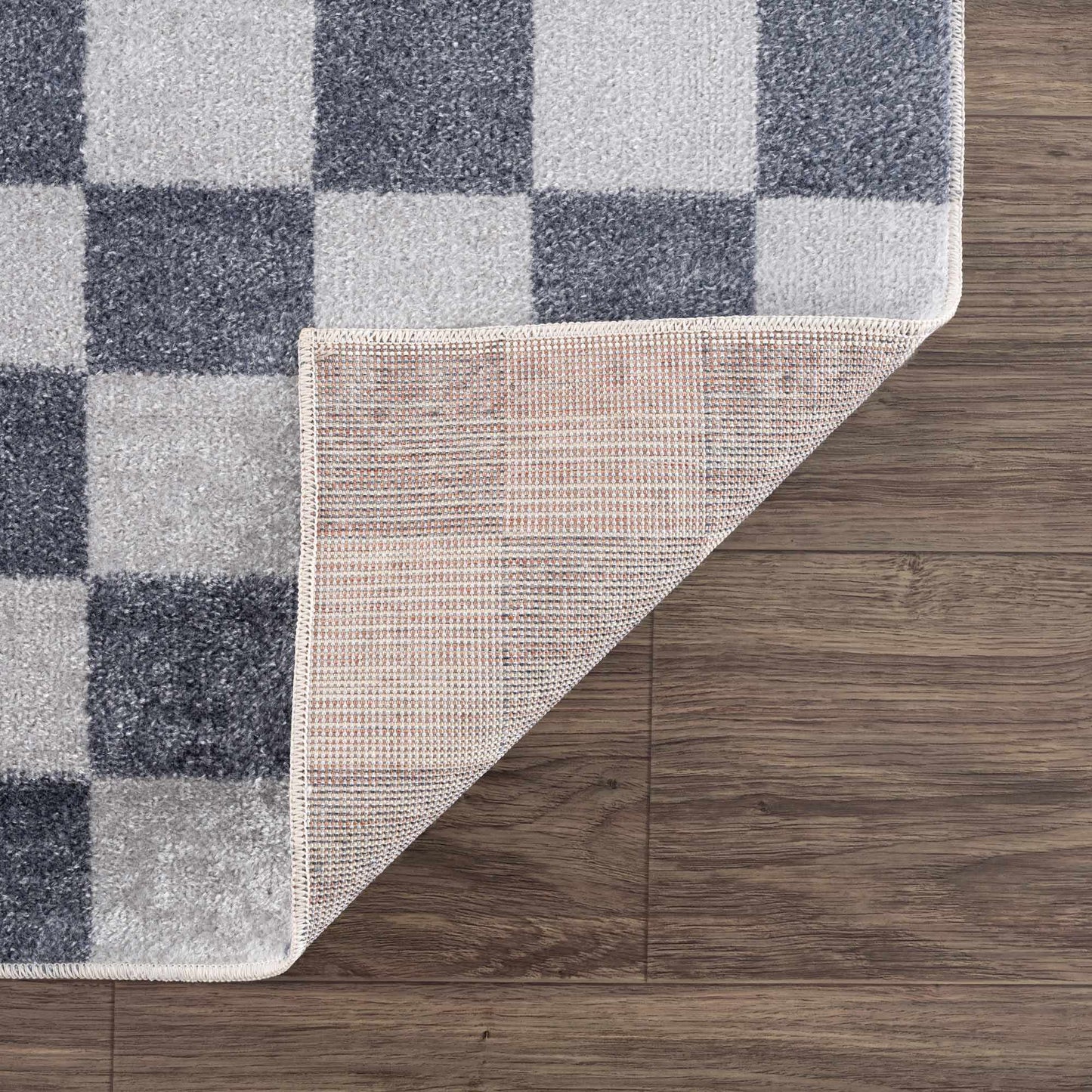 Blue and Gray Washable Checkered Rug - Stylish Home Decor Accent