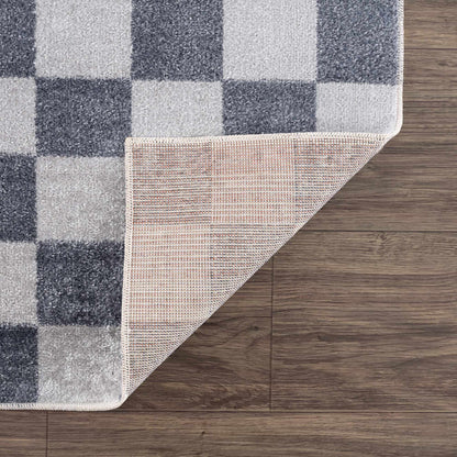 Blue and Gray Washable Checkered Rug - Stylish Home Decor Accent