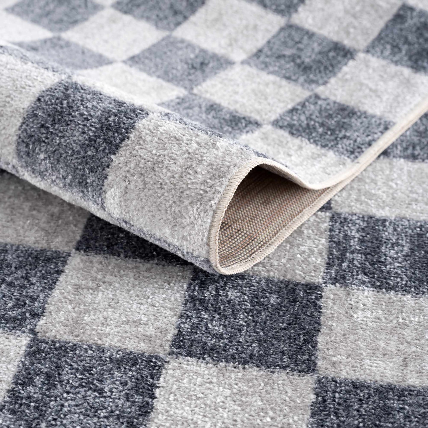 Blue and Gray Washable Checkered Rug - Stylish Home Decor Accent