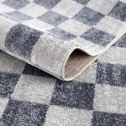 Blue and Gray Washable Checkered Rug - Stylish Home Decor Accent
