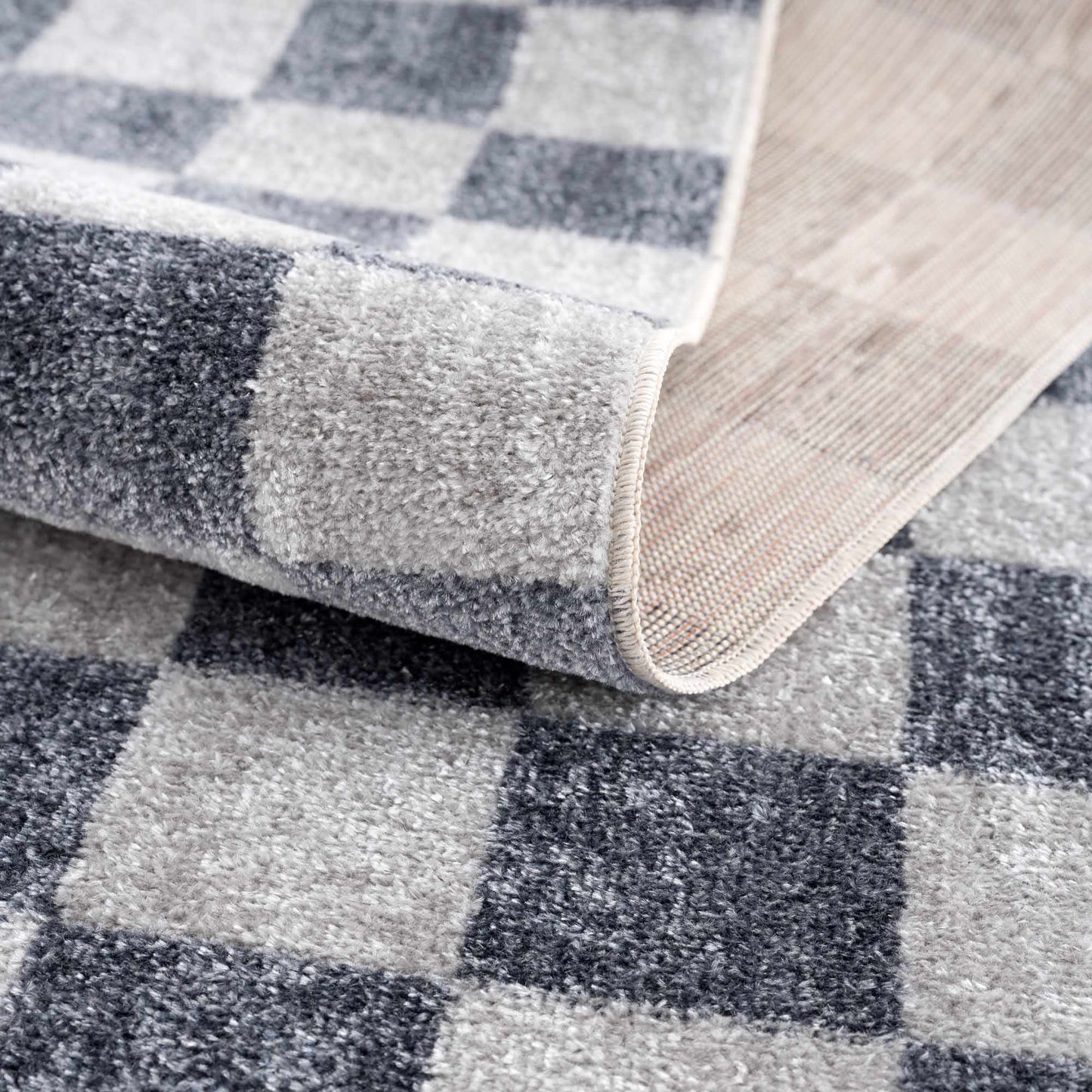 Blue and Gray Washable Checkered Rug - Stylish Home Decor Accent