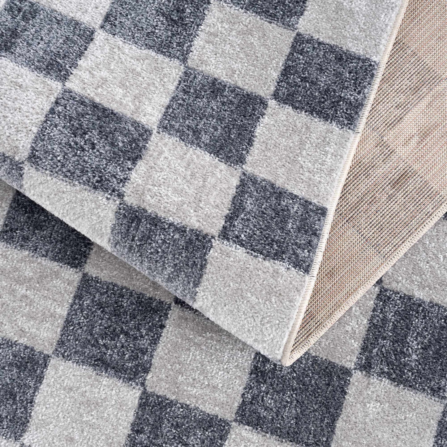 Blue and Gray Washable Checkered Rug - Stylish Home Decor Accent