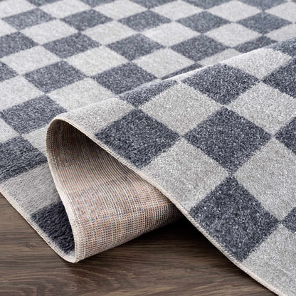 Blue and Gray Washable Checkered Rug - Stylish Home Decor Accent