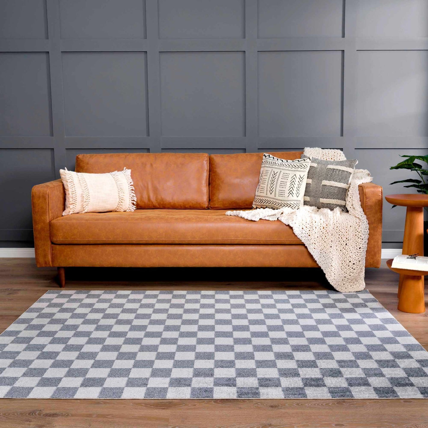 Blue and Gray Washable Checkered Rug - Stylish Home Decor Accent