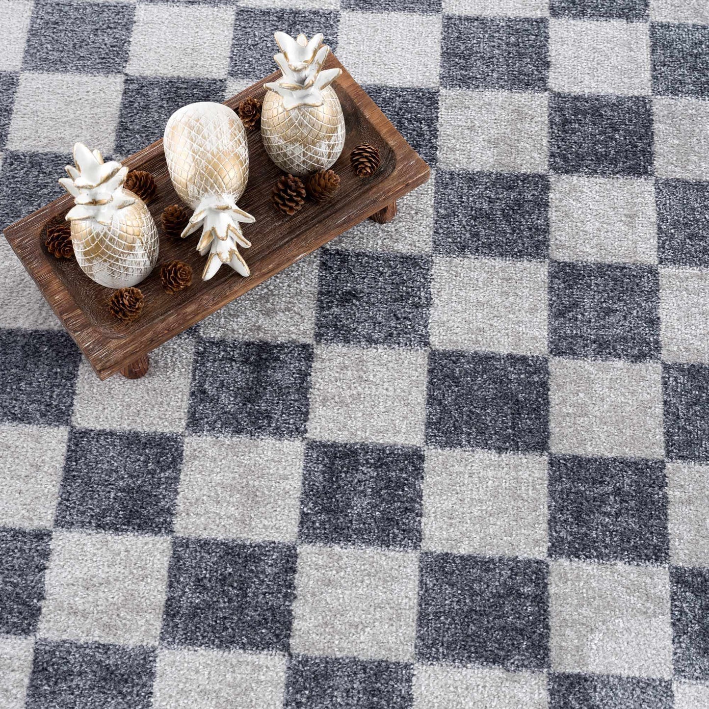 Blue and Gray Washable Checkered Rug - Stylish Home Decor Accent