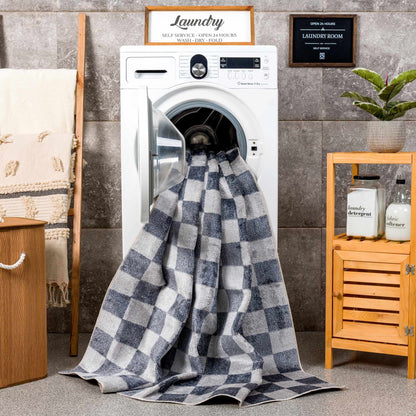 Blue and Gray Washable Checkered Rug - Stylish Home Decor Accent