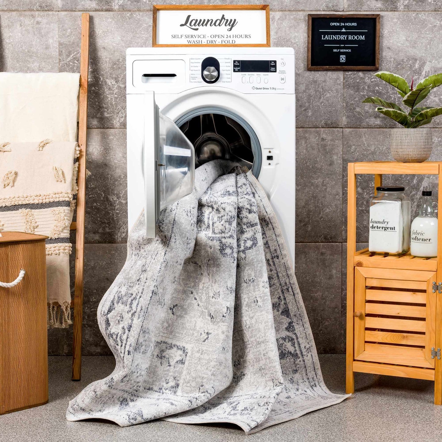 Washable Flat Pile Rug - Stylish Durable Home Decor in Akram Antrasit