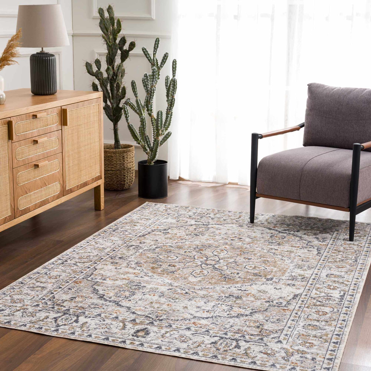 Washable Cream Flat Pile Rug - Soft Stylish Area Rug for Home Decor