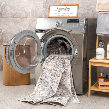 Washable Cream Flat Pile Rug - Soft Stylish Area Rug for Home Decor