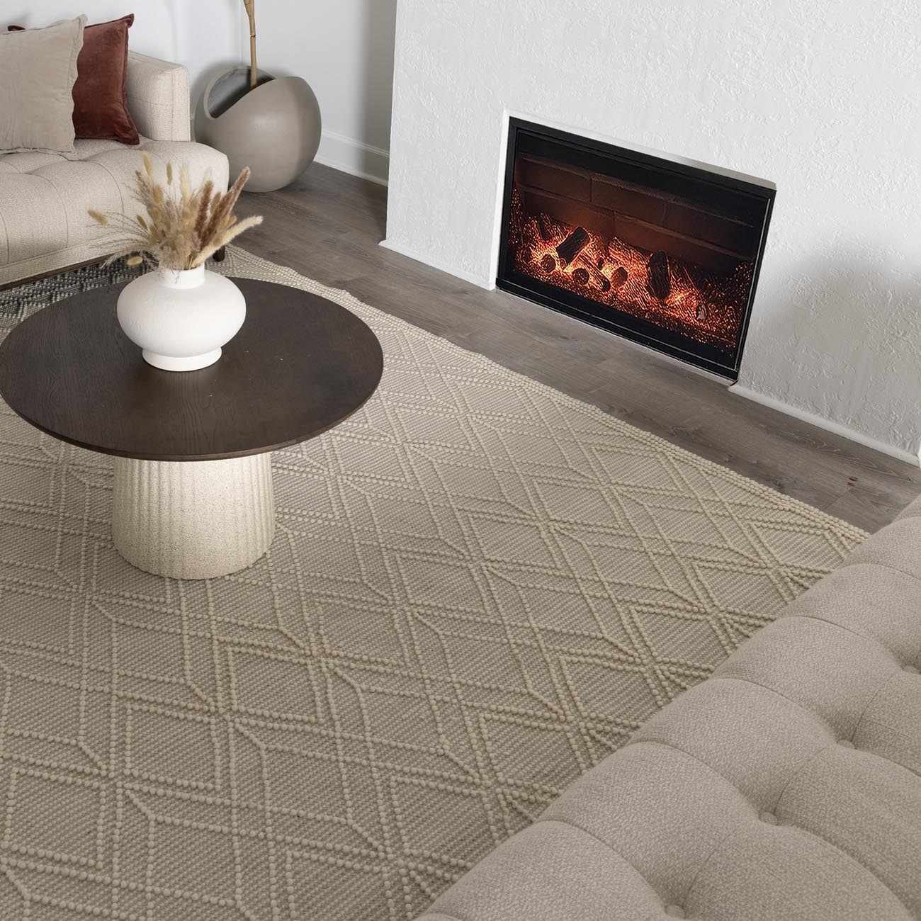 Beige Wool Rug - Ramsbury Trellis Design for Cozy Interiors