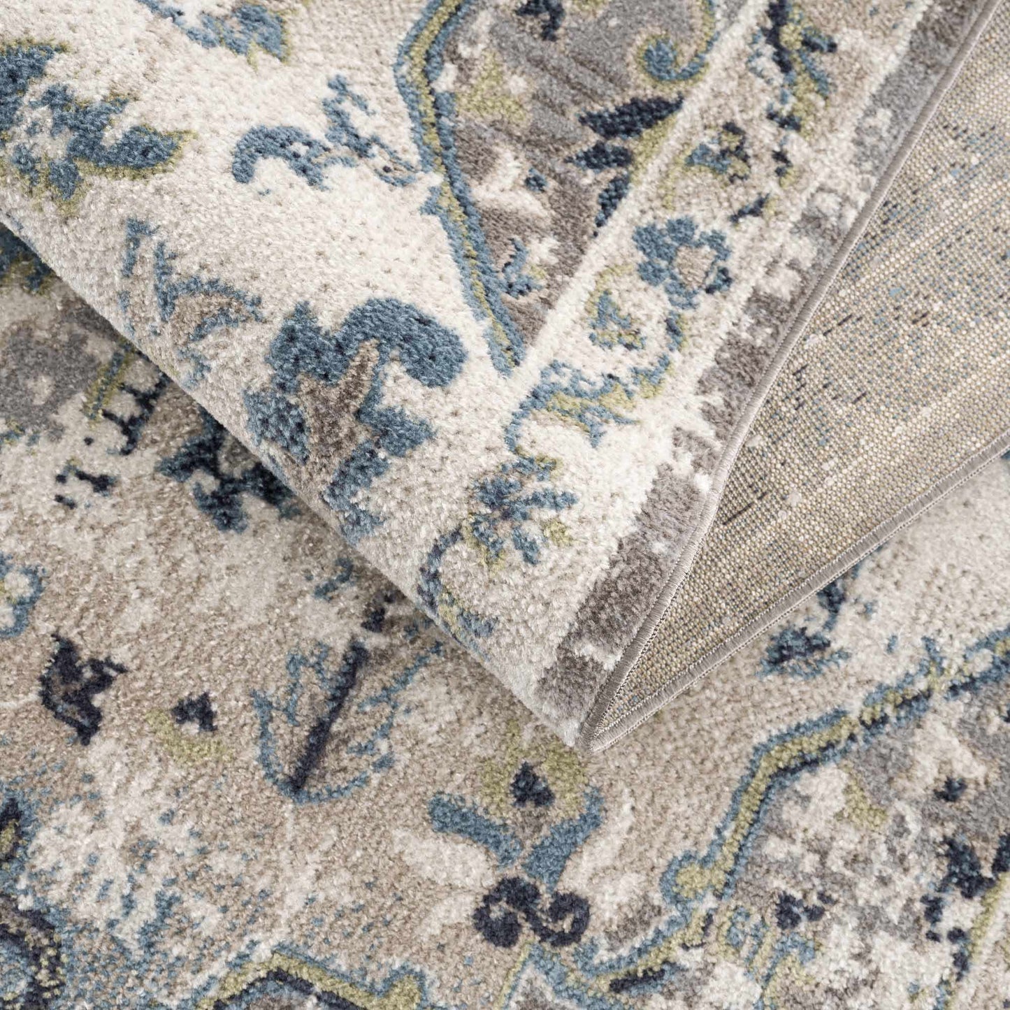 Washable Gray Blue Area Rug - Modern Home Decor Accent