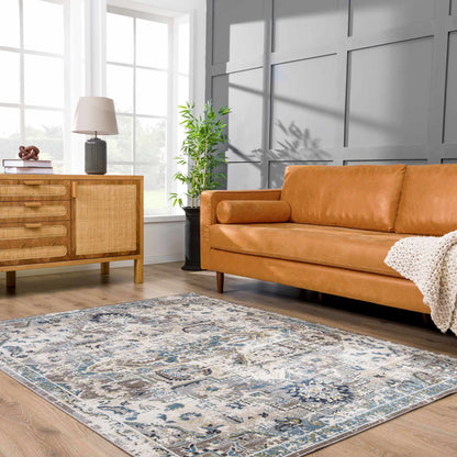 Washable Gray Blue Area Rug - Modern Home Decor Accent