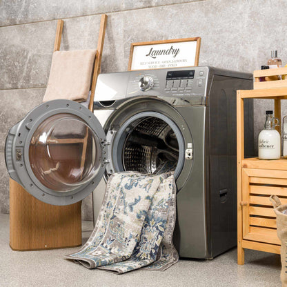 Washable Gray Blue Area Rug - Modern Home Decor Accent