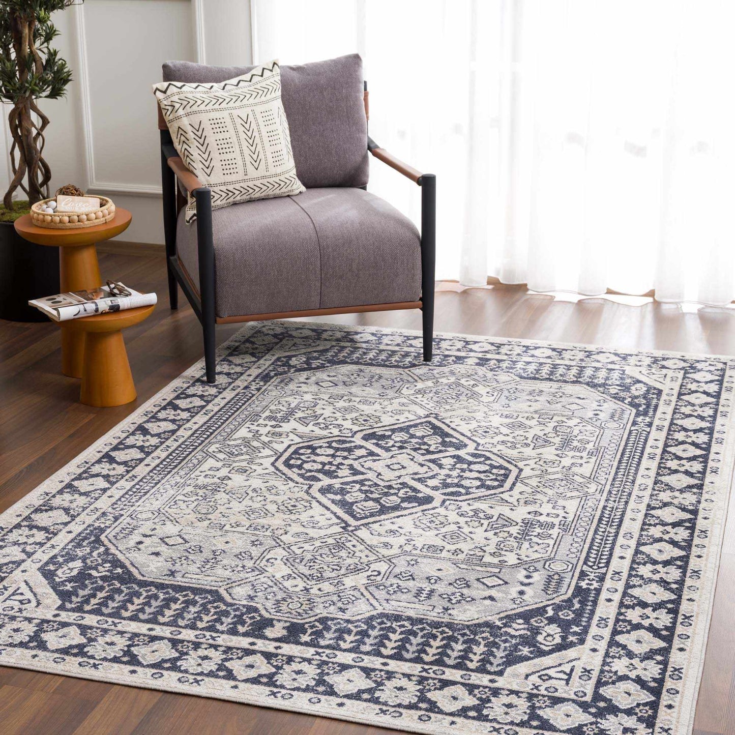 Washable Cream Gray Area Rug - Stylish Durable Home Decor