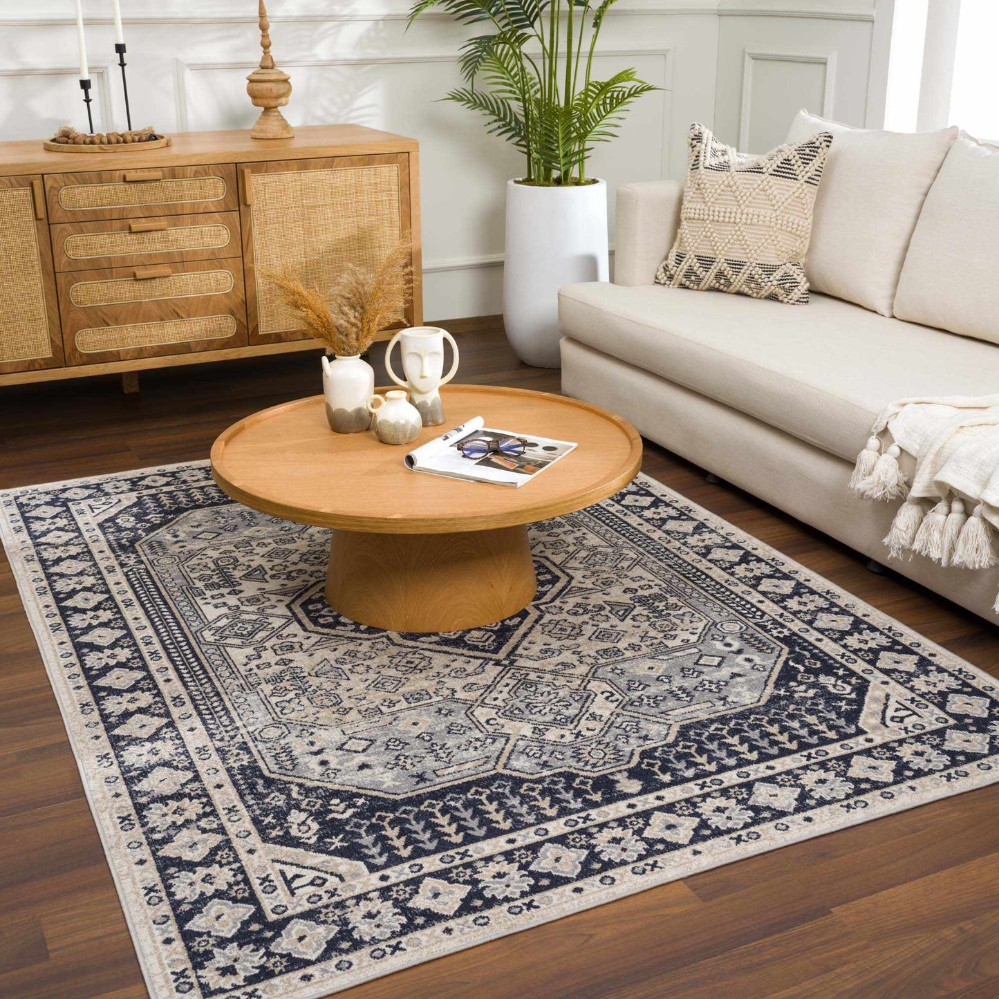 Washable Cream Gray Area Rug - Stylish Durable Home Decor